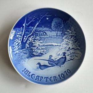 Bing & Grondahl Pheasants in the Snow at Christmas Plate 1970, Jule Aften, Blue Christmas Plate, Bird Plate, Copenhagen Porcelain, Denmark