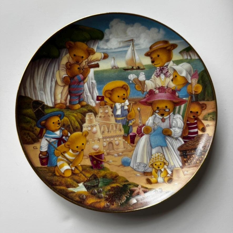 Franklin Mint Teddy Bear Decorative Plates, Teddy Bear Outing
