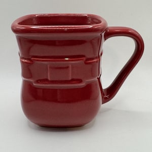 Longaberger Woven Traditions Paprika Red Square Coffee Mug, Pottery Mug, Vitrified Pottery, Maroon Burgundy Coffee Mug, Mother&#39;s Day Gift