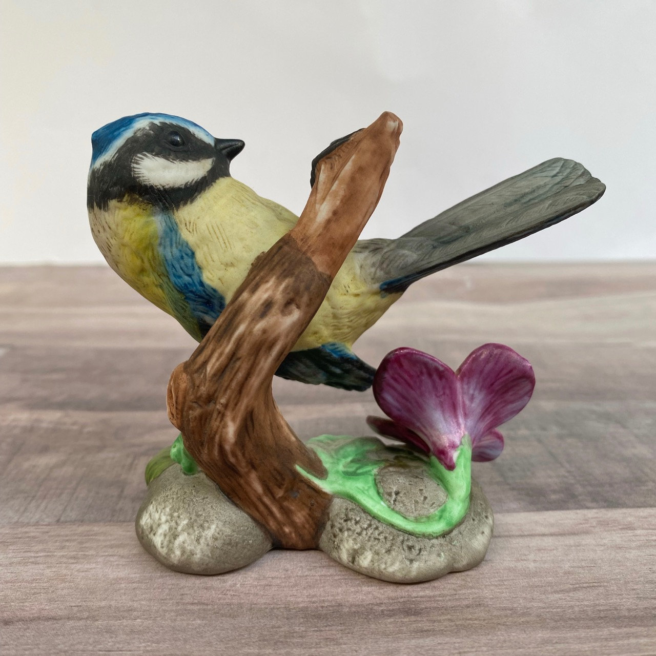 Franklin Mint Porcelain Blue Tit Bird Figurine; Birds and Blossoms