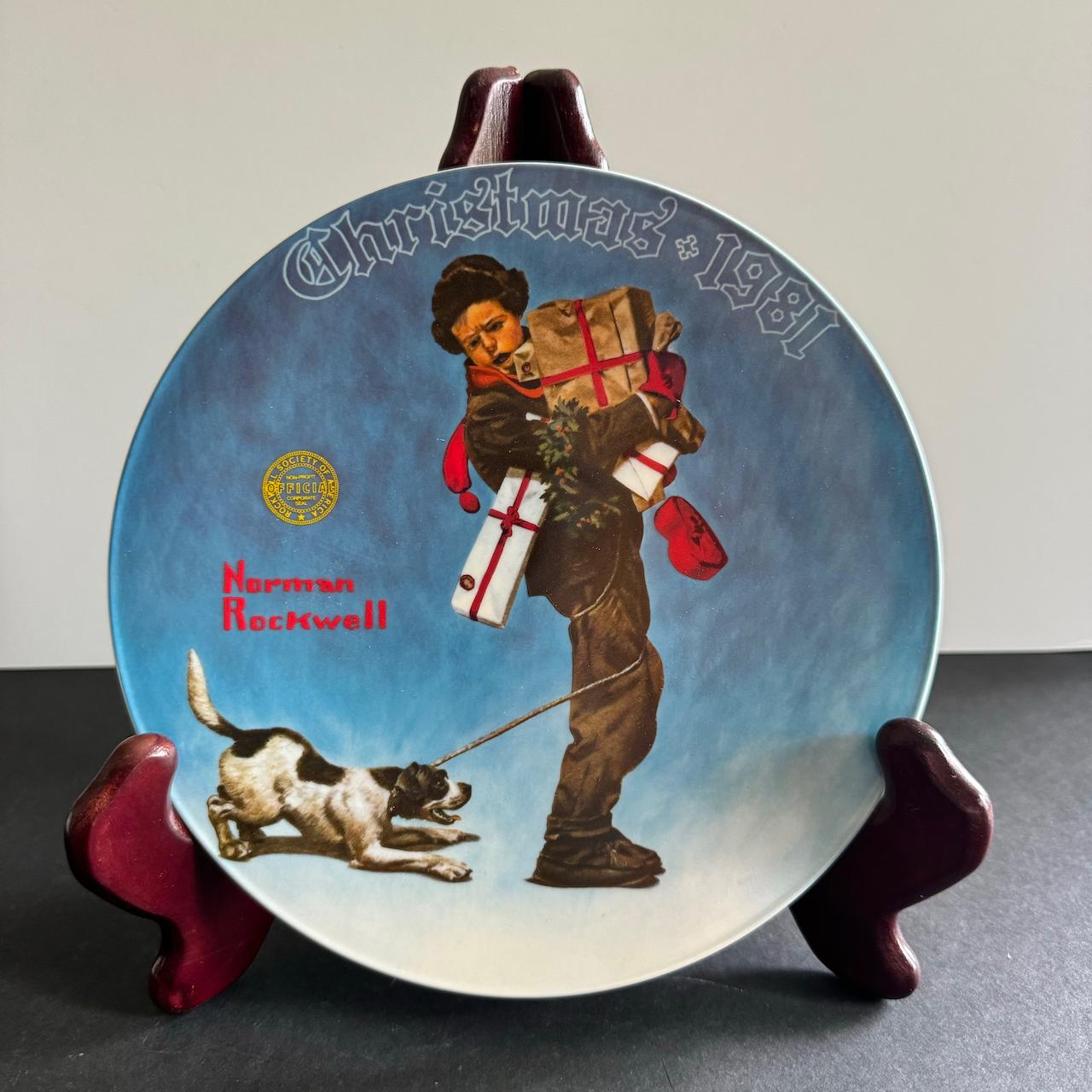 1981 Norman Rockwell Christmas Plate; Wrapped up in Christmas