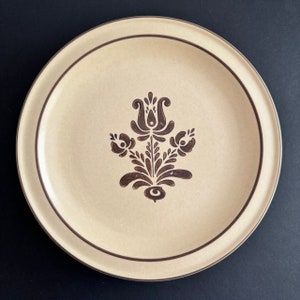 Pair of Pfaltzgraff Village 10.5&quot; Dinner Plates, Stoneware Plate, Tan Plate with Brown Trim, Pfaltzgraff Stoneware Plates