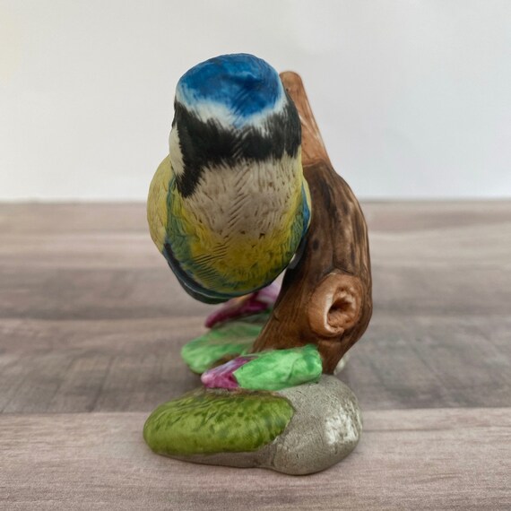 Franklin Mint Porcelain Blue Tit Bird Figurine; Birds and Blossoms
