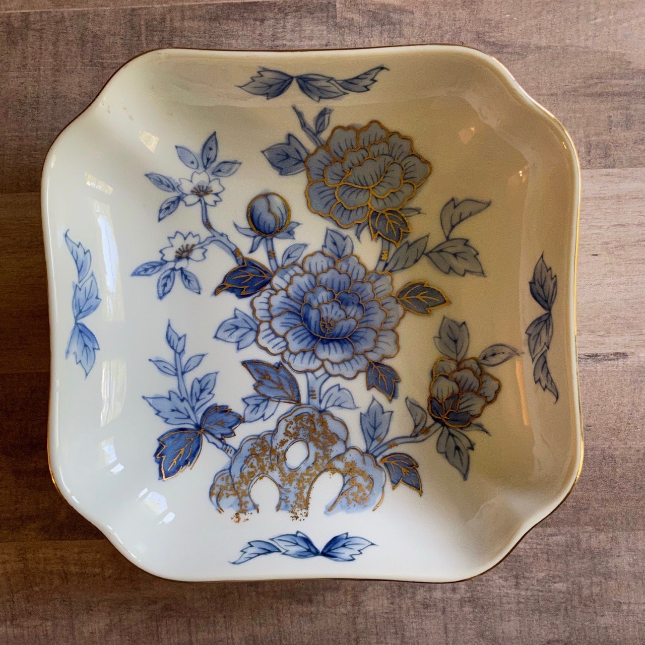 Andrea by Sadek Blue and Gold Plate With Flowers; Japan - Etsy