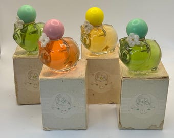 Avon Pretty Piglet Cologne; Pink-Roses Roses; Green-Hawaiian White Ginger;  Yellow-Honeysuckle; Vintage Little Glass Avon Pigs
