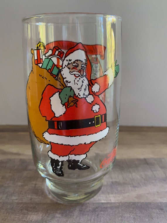 Mccrory Stores 1984 Coca-cola Christmas Glass, 16oz; Santa; Merry