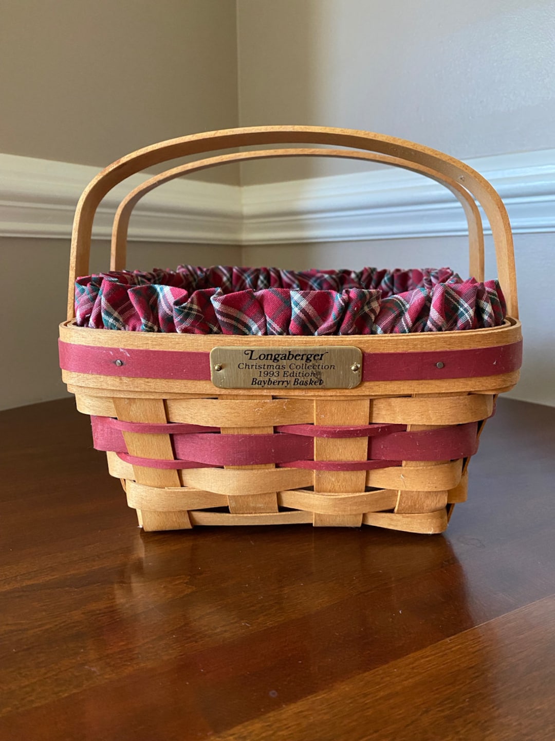 Longaberger 1993 Christmas Collection Bayberry Basket With Plaid