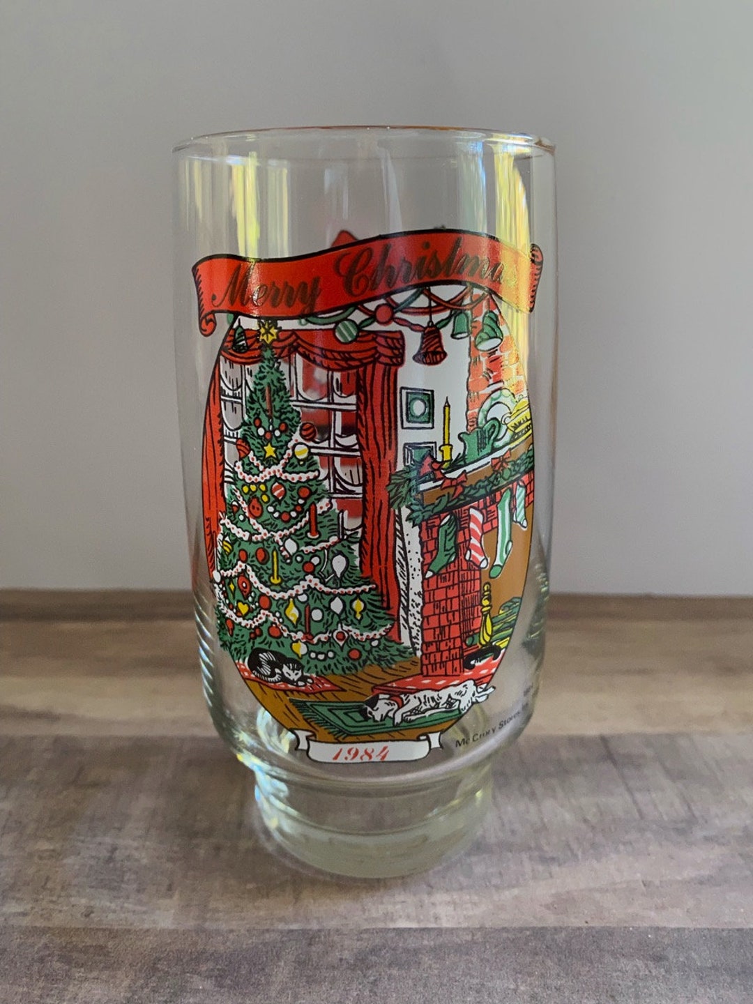 Mccrory Stores 1984 Coca-cola Christmas Glass, 16oz; Santa; Merry