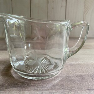 Glass Creamer with Etched Floral Pattern; Coffee; Tea; Serving; Dining