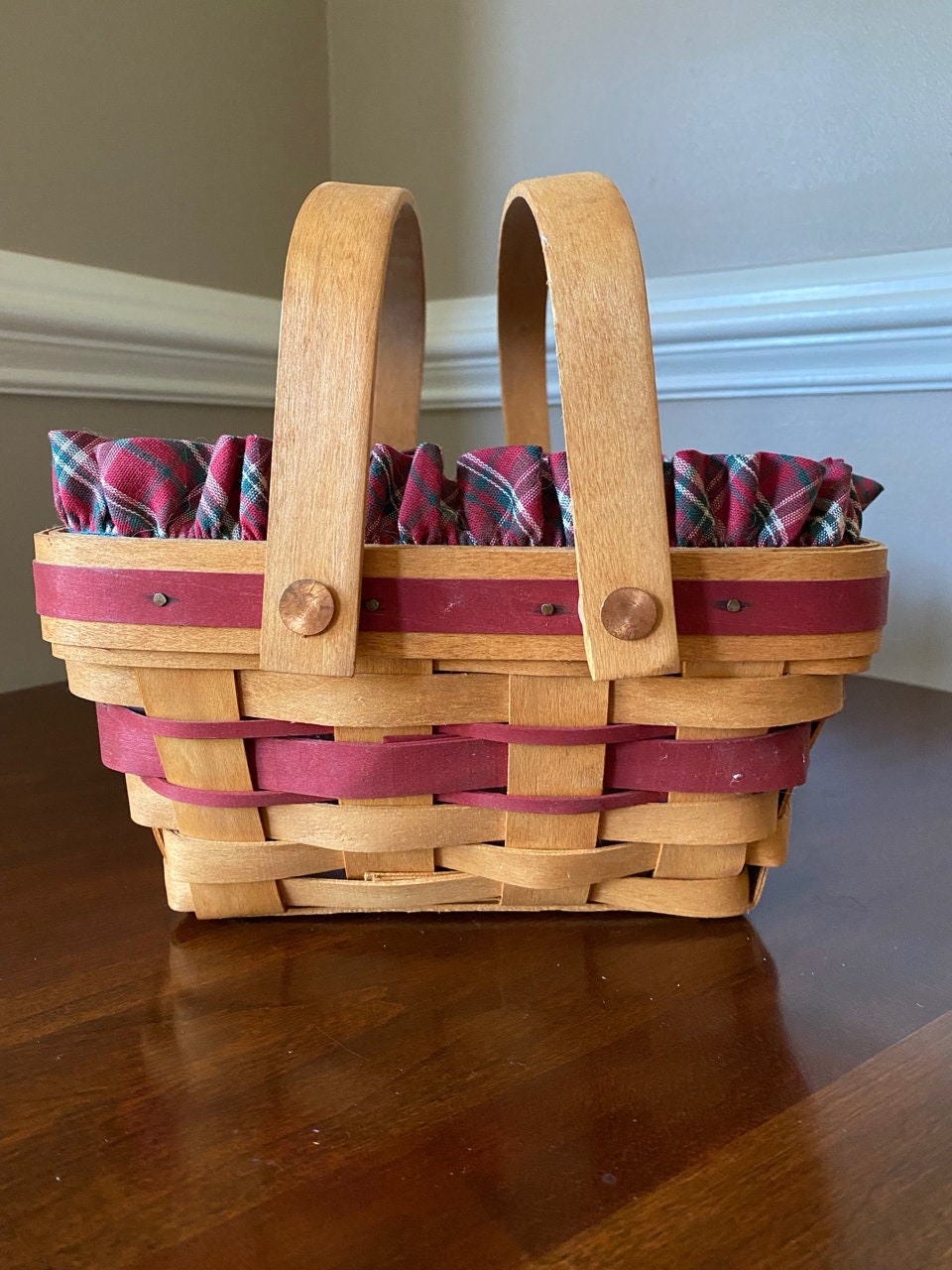 Longaberger 1993 Christmas Collection Bayberry Basket With Plaid
