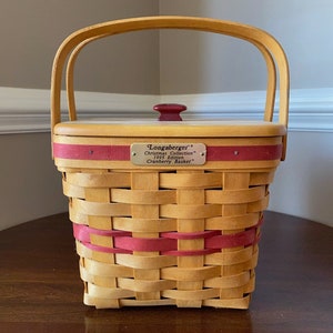 Longaberger 1995 Cranberry Basket with Lid and Plastic Protector; Christmas Collection