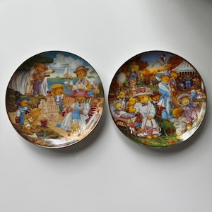 Franklin Mint Teddy Bear Decorative Plates, Teddy Bear Outing Plate, Teddy Bear Beach Party Plate, Collector&#39;s Plates, Limited Edition