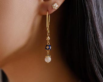 Mazu | Asian Hanfu Cloisonné Earrings, Seaside Maiden Style, 14K Gold Plated Chinese Jewelry