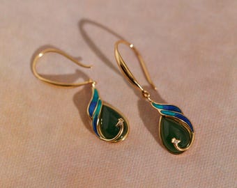 Boucles D'oreilles Anciennes Signe Chinois Beige - Fermoirs à Vis Argenté - Vintage #H3