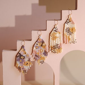 Haru | Japanese Seed Bead Fringe Earrings, Feminine Pastel Abstract Tassel, Handwoven Beaded Earrings