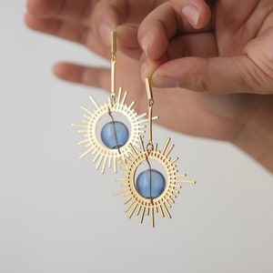 Sunburst | Summer Celestial Geometric  Earrings, Hand-blown Glass Beads, 14K Gold Plated, Windchime Starburst Chandelier Jewelry