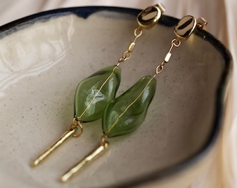 Koshi | Irregular Hollow Glass Bead Earring, Suncatcher, 14K Gold Plated, Dangling Earrings
