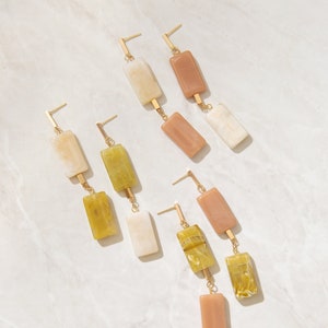 Sucre V2 Acrylic Statement Dangling Earrings, Geometric Resin Beads, Minimalist 14K Gold Plated Jewelry image 2