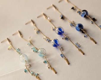 Chun | Hanfu Dainty Suncatcher Glass Bead Earring, Spring Asian Valley Maiden Style, 14K Gold Plated, Contemporary Chinese Hanfu Jewelry