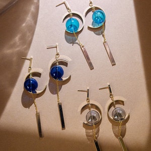 Furin Japanese Windchime Earrings, Hollow Glass Bead, 14K Gold Plated, Geometric Earrings image 7