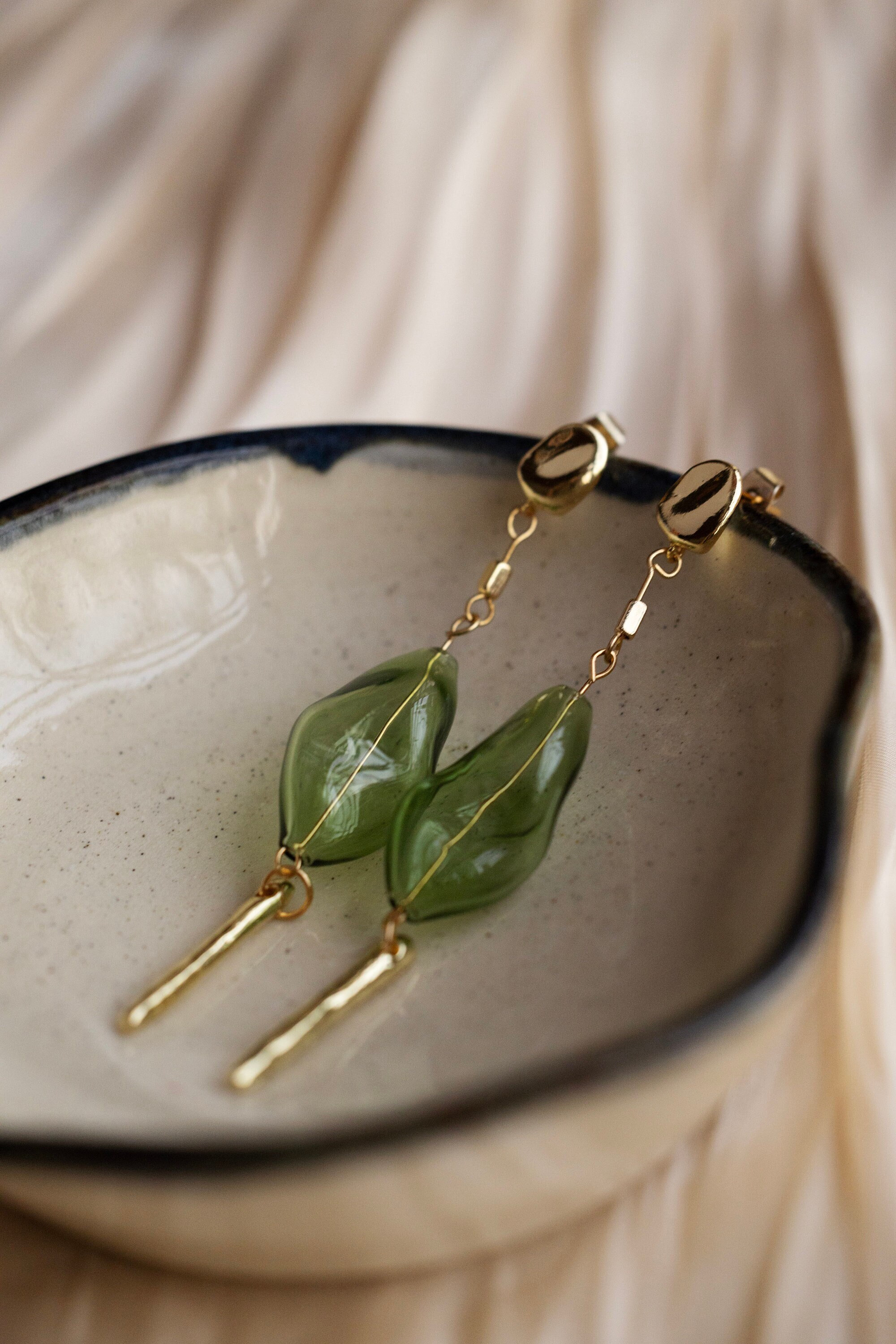 Koshi | Irregular Hollow Glass Bead Japanese Windchime Earring, 14K Gold Plated Suncatcher Jewelry
