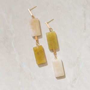 Sucre V2 Acrylic Statement Dangling Earrings, Geometric Resin Beads, Minimalist 14K Gold Plated Jewelry image 1