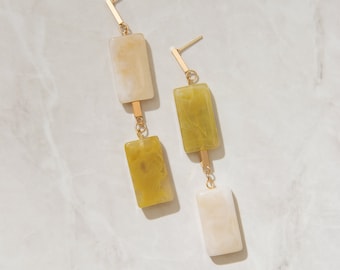Sucre V2 | Acrylic Statement Dangling Earrings, Geometric Resin Beads, Minimalist 14K Gold Plated Jewelry