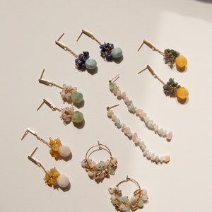 Ketia Rutilated Quartz Gemstone Earrings, Pastel Agate, Lapis Lazuli, Morganite, Precious Dangling Crystals, 14K Gold Plated Jewelry image 9