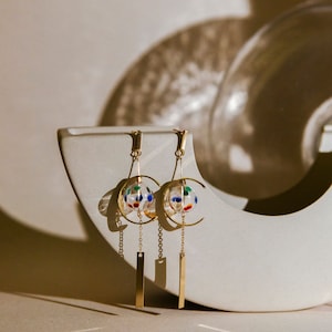 Furin Japanese Windchime Earrings, Hollow Glass Bead, 14K Gold Plated, Geometric Earrings image 8