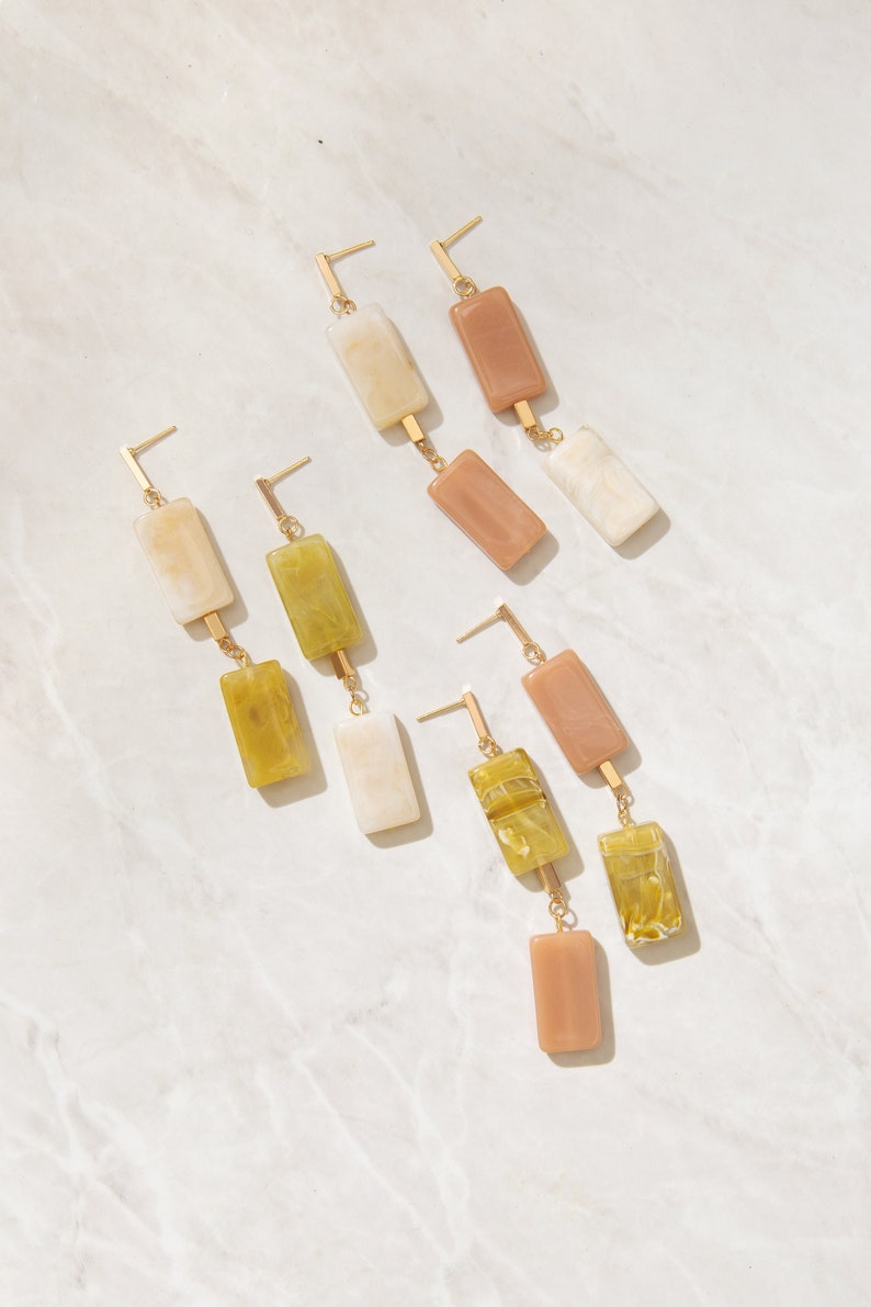 Sucre V2 Acrylic Statement Dangling Earrings, Geometric Resin Beads, Minimalist 14K Gold Plated Jewelry image 2