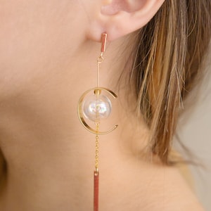 Furin Japanese Windchime Earrings, Hollow Glass Bead, 14K Gold Plated, Geometric Earrings image 5