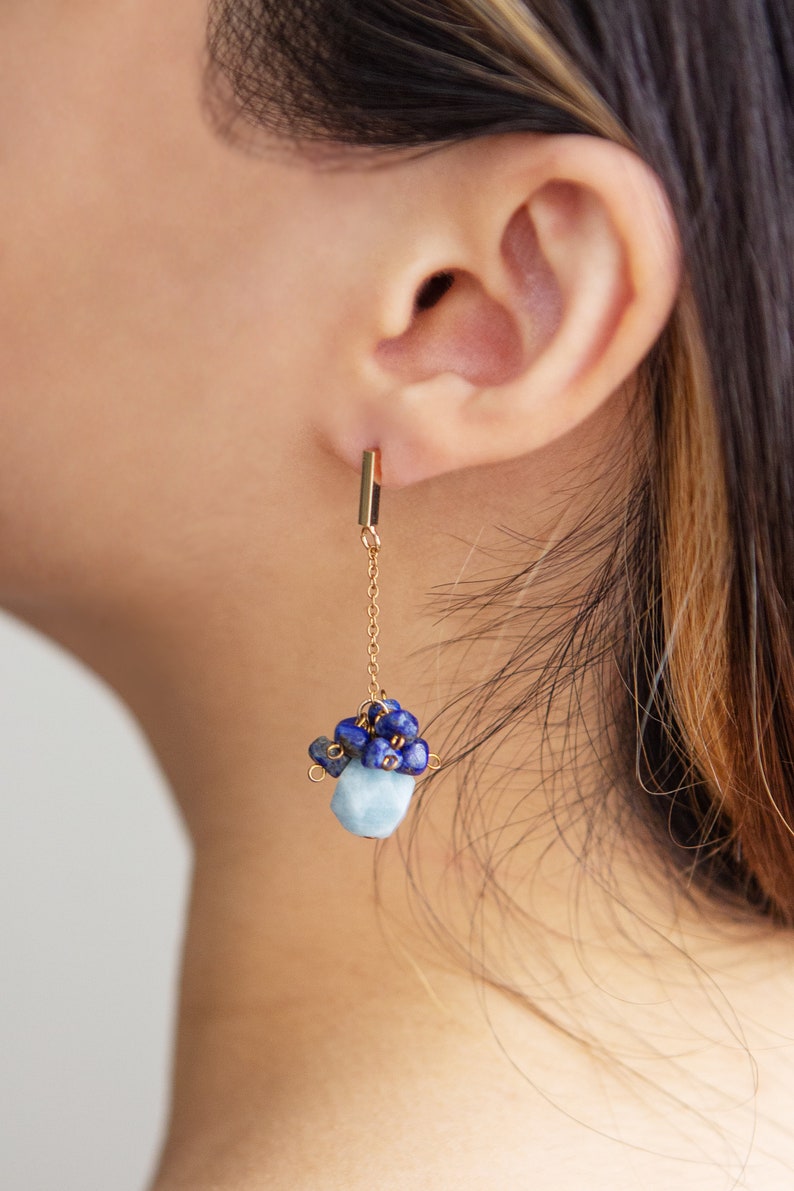 Ketia Rutilated Quartz Gemstone Earrings, Pastel Agate, Lapis Lazuli, Morganite, Precious Dangling Crystals, 14K Gold Plated Jewelry image 10