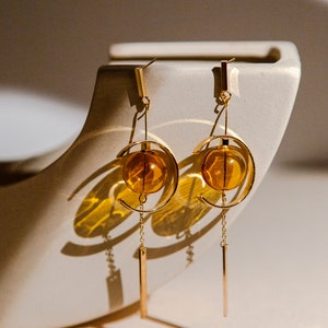 Furin Japanese Windchime Earrings, Hollow Glass Bead, 14K Gold Plated, Geometric Earrings image 3