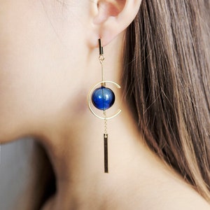 Furin Japanese Windchime Earrings, Hollow Glass Bead, 14K Gold Plated, Geometric Earrings image 9