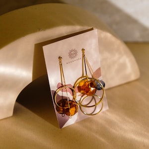 Natsu Asymmetrical Geometric Earrings, Hand-Blown Glass Beads, 14K Gold Plated, Glass Chandelier Jewelry zdjęcie 5