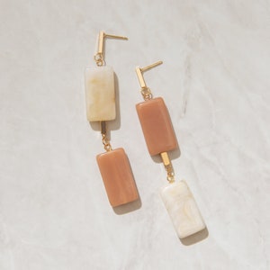 Sucre V2 Acrylic Statement Dangling Earrings, Geometric Resin Beads, Minimalist 14K Gold Plated Jewelry image 4