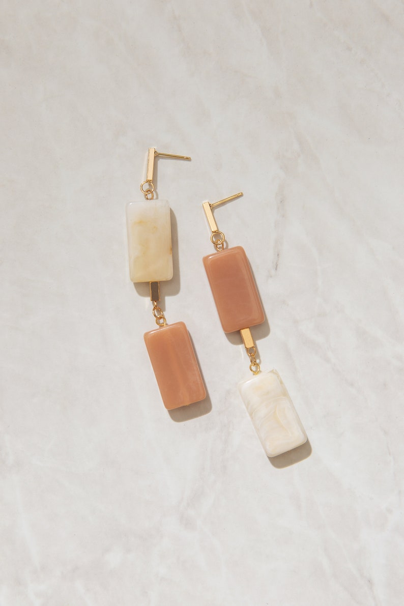 Sucre V2 Acrylic Statement Dangling Earrings, Geometric Resin Beads, Minimalist 14K Gold Plated Jewelry image 4