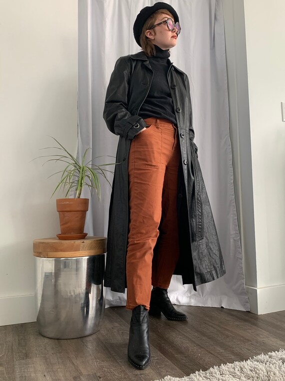 Vintage leather waist tie coat