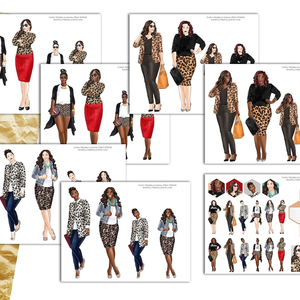Curvy Woman Stickers - Plus Size Dolls - Animal Print - Black Girl Stickers - Planner Dolls - Fashion Dolls - African American Stickers