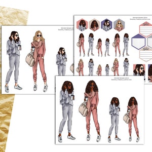 Jogger Winter Fashion Dolls in Fall Sweaters - Black Girl Stickers - Planner Journaling - Watercolor Fashionista - Imprimable Stickers 4314