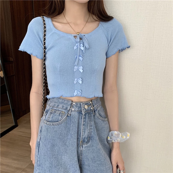 Aesthetic Self-tie Bowtie Ruffle Crop 