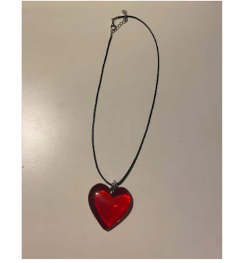 Red Glass Heart Chunky Charm Necklace Grunge Big Heart - Etsy