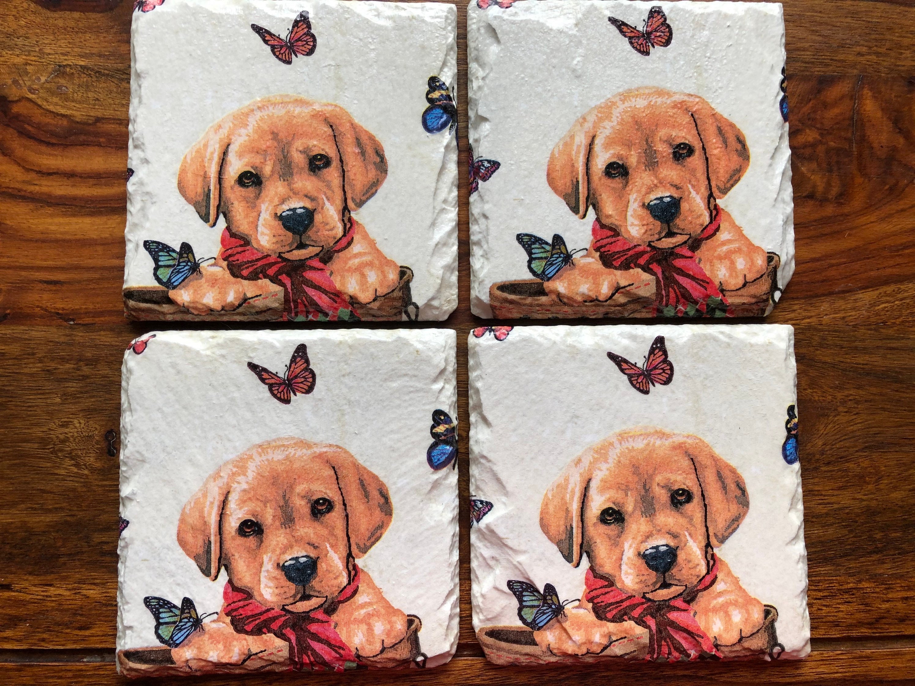 Set of Puppy Slate Coasters - Etsy