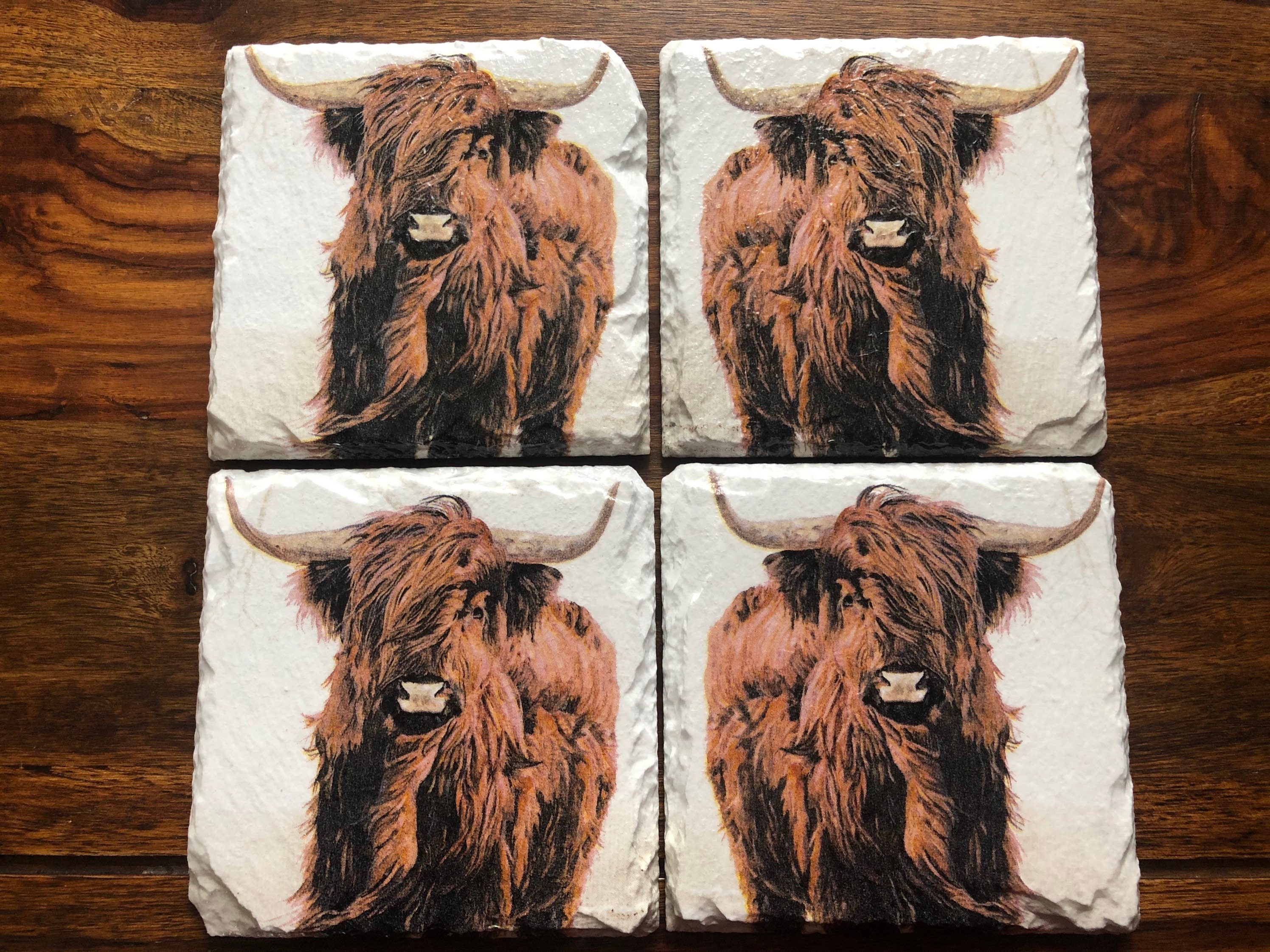 Set of Highland Cow Slate Coasters Etsy