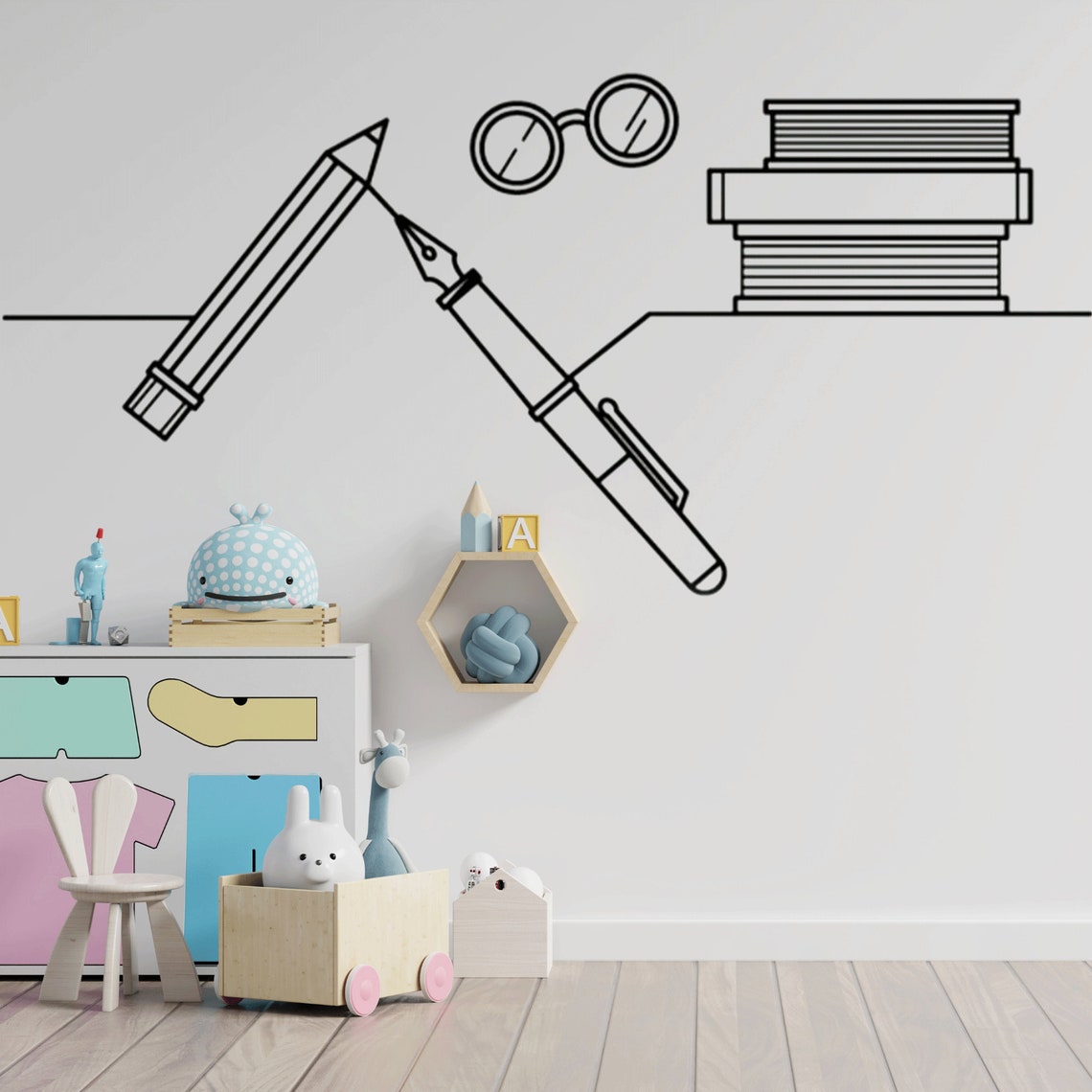 School Wall Decals Line Art Decal for Kids Back to School Etsy