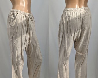 Vintage 90s Sag Harbor Linen Pants High Rise Coastal Grandma Drawstring Size 12P