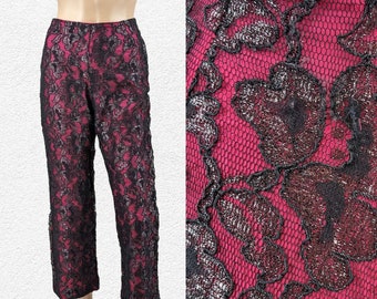 Vintage 90s Y2K Flare Pants Floral Lace Pink Lurex Shimmer Popstar Whimsygoth 6