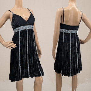 Vintage y2k Sue Wong Velvet Mini Dress Black Silk Beaded Darl Fairycore Size 8