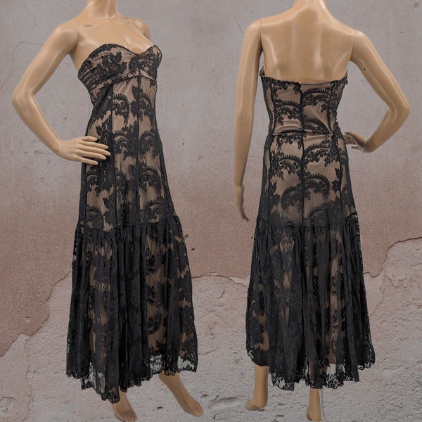 Vintage y2k Newport News Strapless Gown Black Lace Dress Prom Whimsygoth Size 8