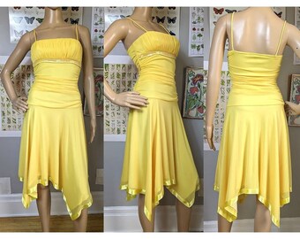 Vintage 2000s y2k City Triangles Midi Dress Fairycore Yellow Sequins Size S